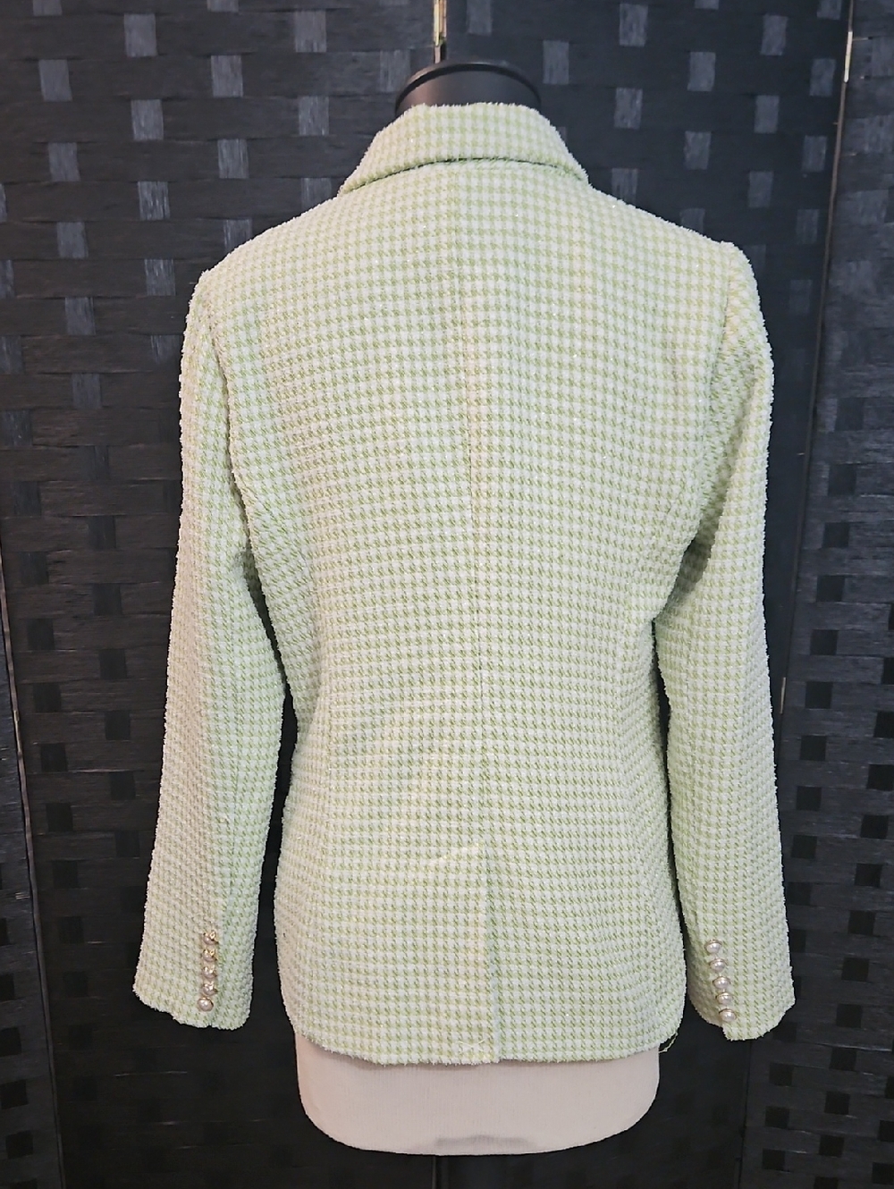 House Of Harlow Double-Breasted Women's Houndstooth Blazer Jacket Light Green M - Picture 6 of 13